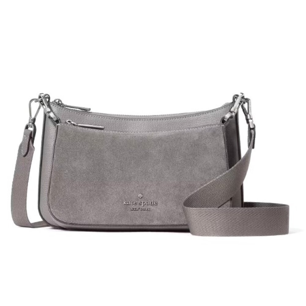Kate Spade Womens Gray Suede Duet Leather Zipper Small Crossbody Handbags New